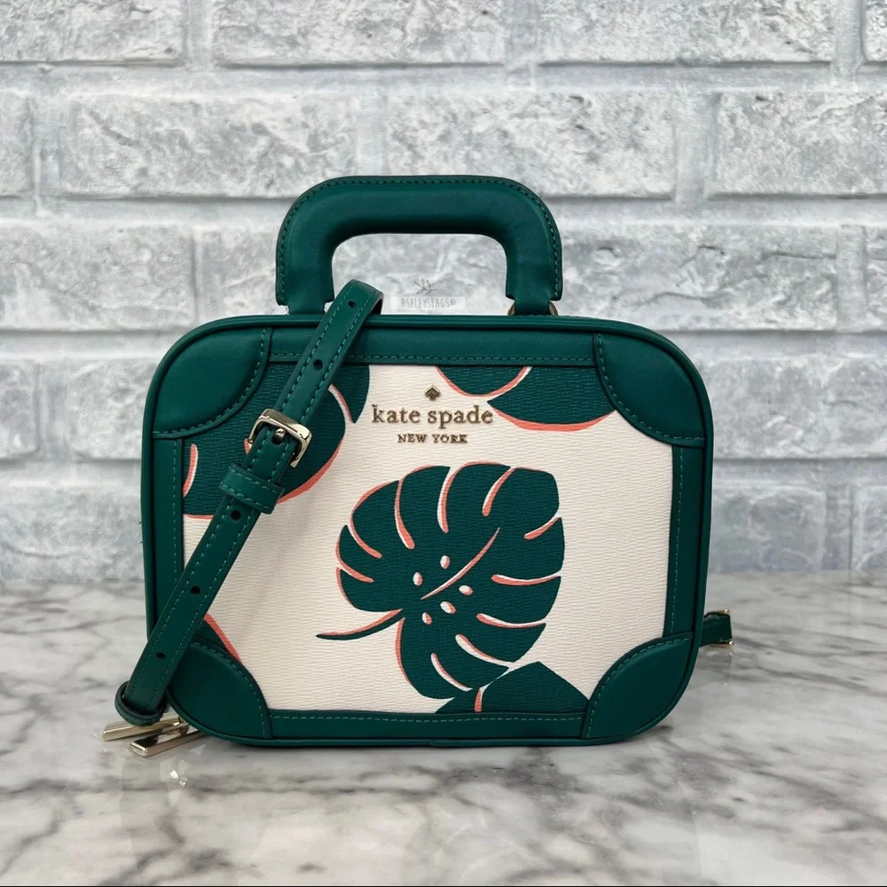 Kate Spade Traveler Square  Crossbody Monstera Leaves Print